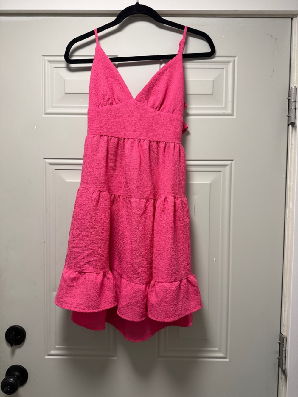 SHEIN Bright Pink Tiered Spaghetti-Strap Mini Dress